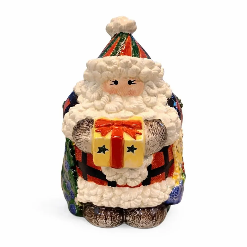 Fitz & Floyd Homespun Holidays Santa Cookie Jar & Lidded Box Set w Orig Boxes